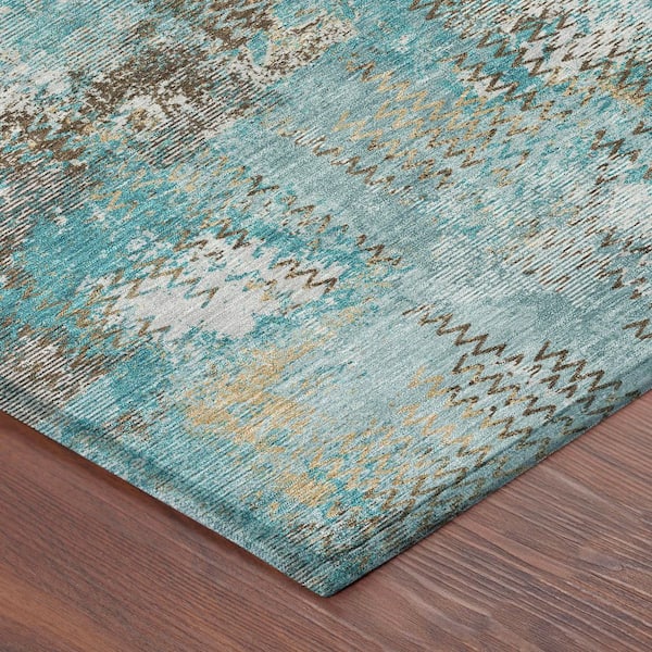 Chantille Machine Washable Indoor/Outdoor Abstract ACN2790 Teal 10 ft. x 14 ft. Area Rug