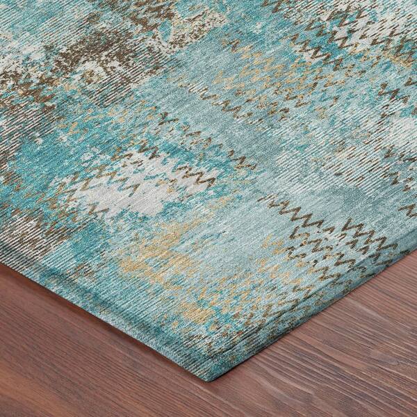 Chantille Machine Washable Indoor/Outdoor Abstract ACN2790 Teal 2 ft. x 3 ft. Accent Rug
