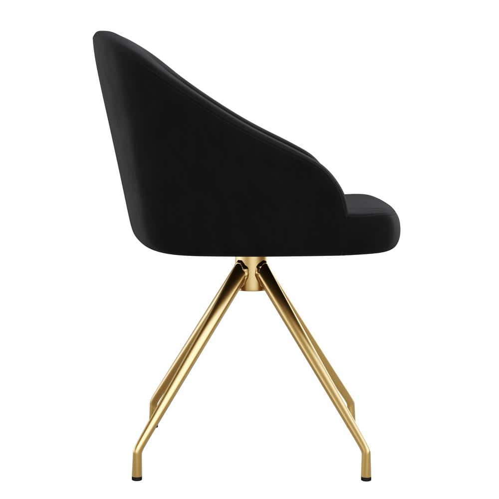 Black Velvet and Polished Nickel Swivel Office Chair