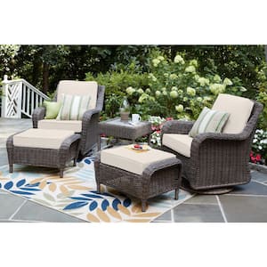 Cambridge Gray Wicker Outdoor Patio Swivel Rocking Chair with CushionGuard Almond Tan Cushions