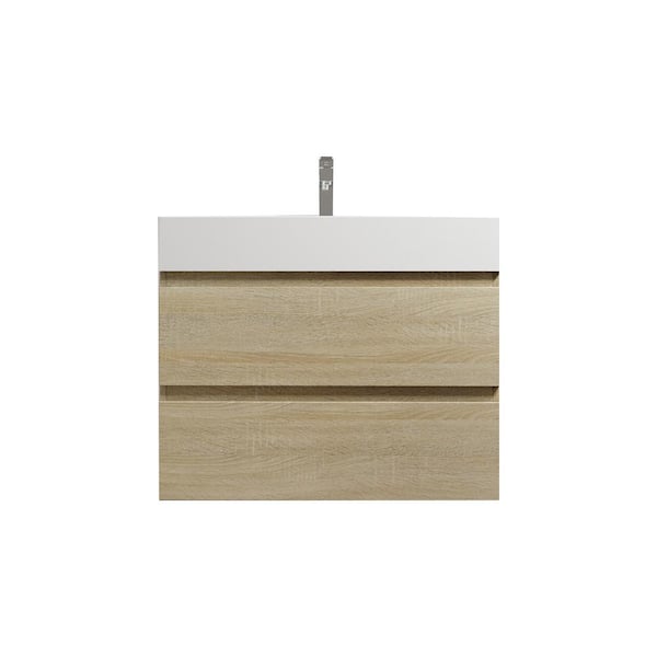 Boosicavelly 29.50 in. W x 18.13 in. D x 24.44 in. H Single Sink Wall Mounted Bath Vanity in Light Oak with White Resin Top
