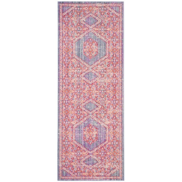 SAFAVIEH Windsor Lavender/Fuchsia 3 ft. x 8 ft. Border Runner Rug