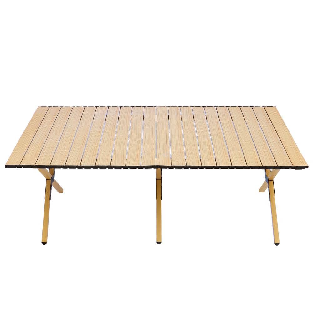 45.66 in. Natural Portable Folding Camping Table with Carry Bag, 4-6 Person