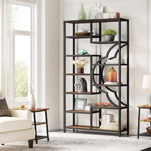 Eulas 74.8 in. Tall Brown Wood 11-Shelf Etagere Bookcase Bookshelf with Unique Four Leaf Clover Shape Design, Set of 2