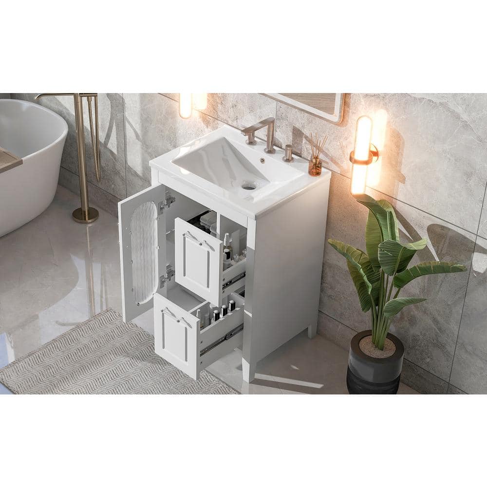 24 in. W x 18 in. D x 33 in. H Single Sink Freestanding Bath Vanity in Whit