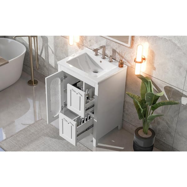 Unbranded 24 in. W x 18 in. D x 33 in. H Single Sink Freestanding Bath Vanity in White with White Ceramic Top