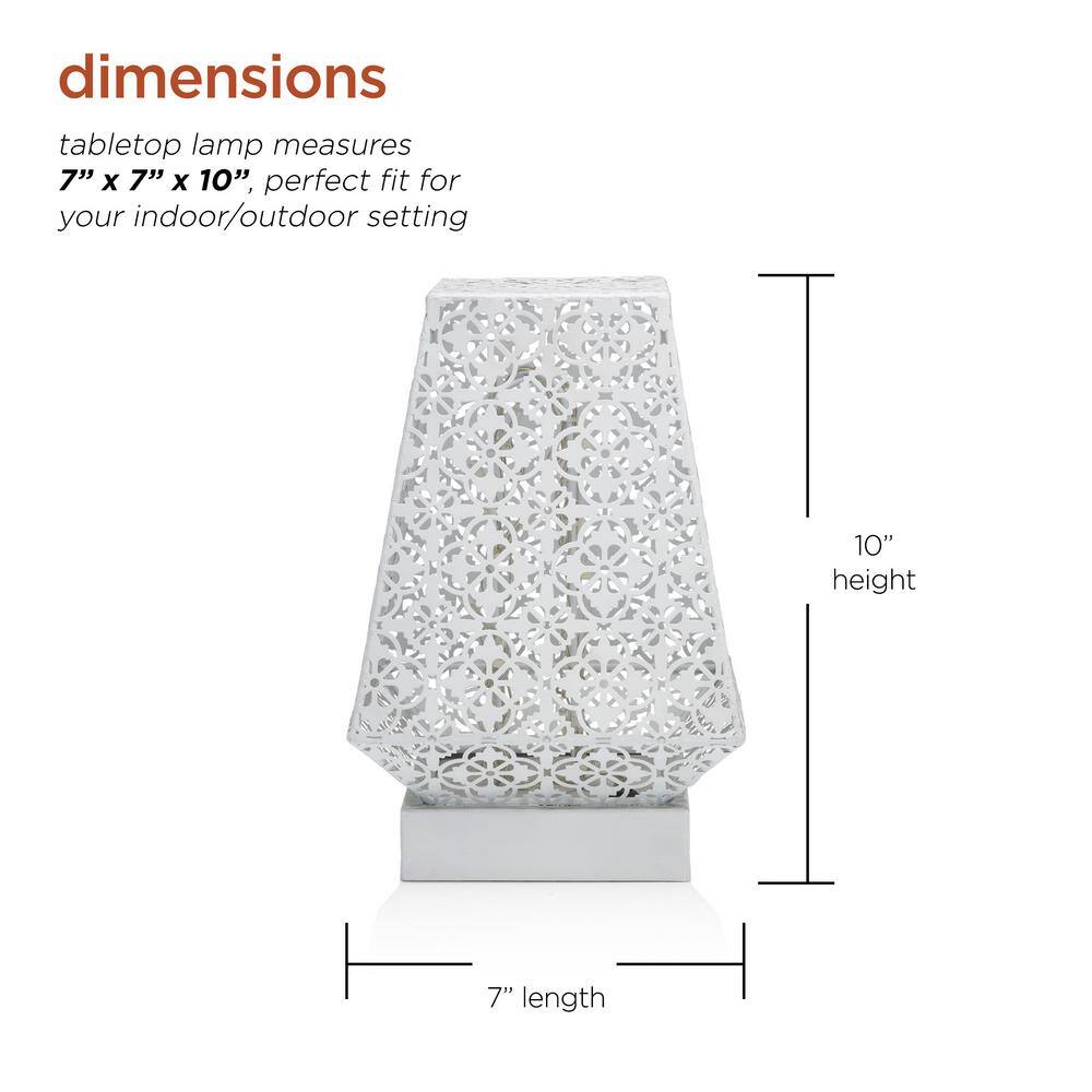 White Cordless LED Outdoor Lantern with Filigree Design