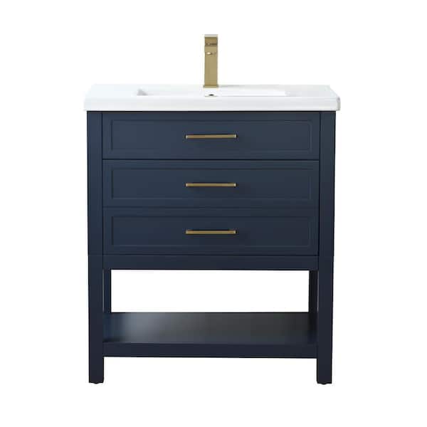 SUDIO Arlo 30 in. W x 18 in. D x 34 in. H Bath Vanity in Indigo Blue with White Ceramic Top