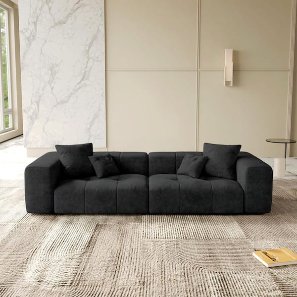 Modern 105 in. 2-Piece Linen Oversized Sectional Sofa Modular Couch Loveseat with Wide Seat in Black for Living Room