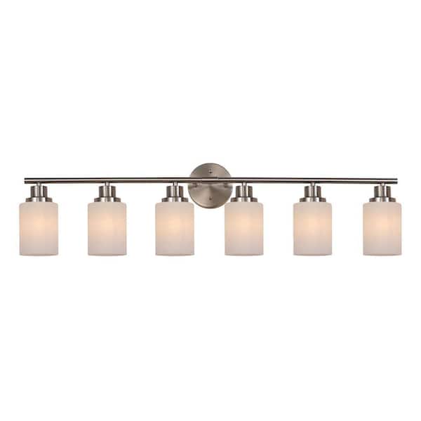 38.6 in. 6-Light Silver Bathroom Vanity Light Fixture, Frosted Glass Shades, Modern Wall Mounted Lighting (No Bulbs)
