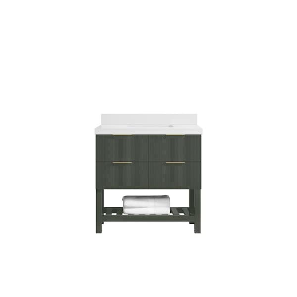 Willow Collections Catalina 36 in. Single Sink Freestanding Pewter Green Bath Vanity with White Quartz Top Unassembled