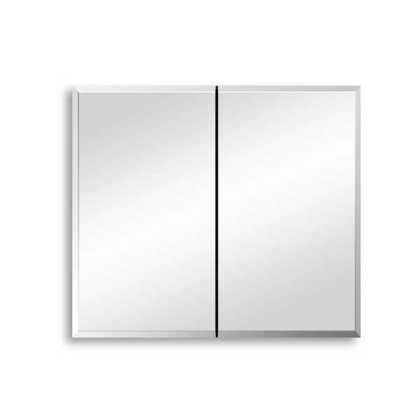 Unbranded 30 in. W x 26 in. H Silver Rectangle Aluminum Recessed or Surface Mount Medicine Cabinet with Mirror