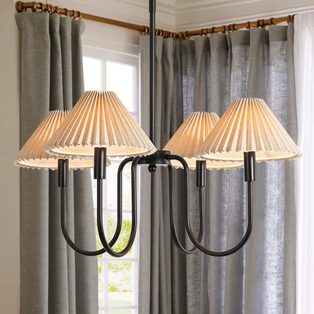 Rennnsan Darell 27 in. 4-Light Matte Black Linen Farmhouse