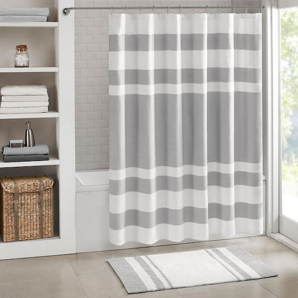 Madison Park Spa Waffle 72 In X 84 Gray Shower Curtain With 3m Treatment Mp70 4983 The