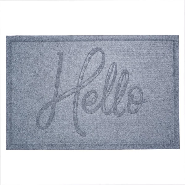 Calloway Mills Poly Canty Hello Indoor/Outdoor Mat, 24" x 36", Light Grey