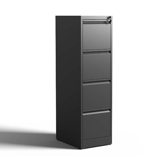 cadeninc 17.72 in. Black 4-Drawer Metal Vertical File Cabinet with Lock for A4 Legal/Letter Size