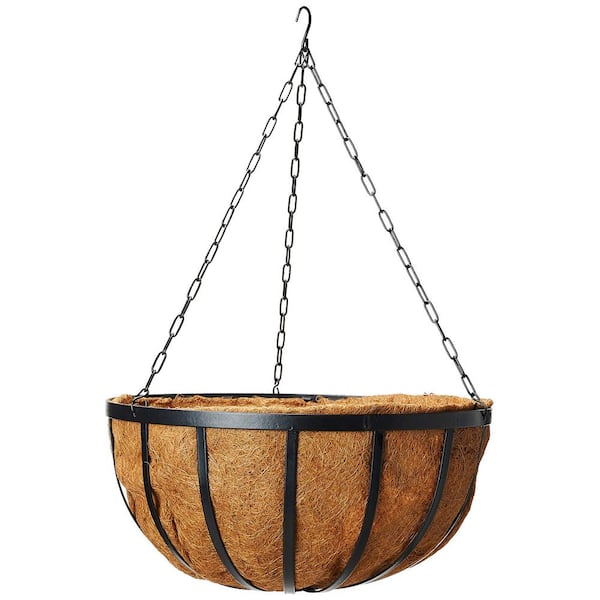 Unbranded Coconut Solstice Round Hanging Basket Planter, 20-Inch, Black