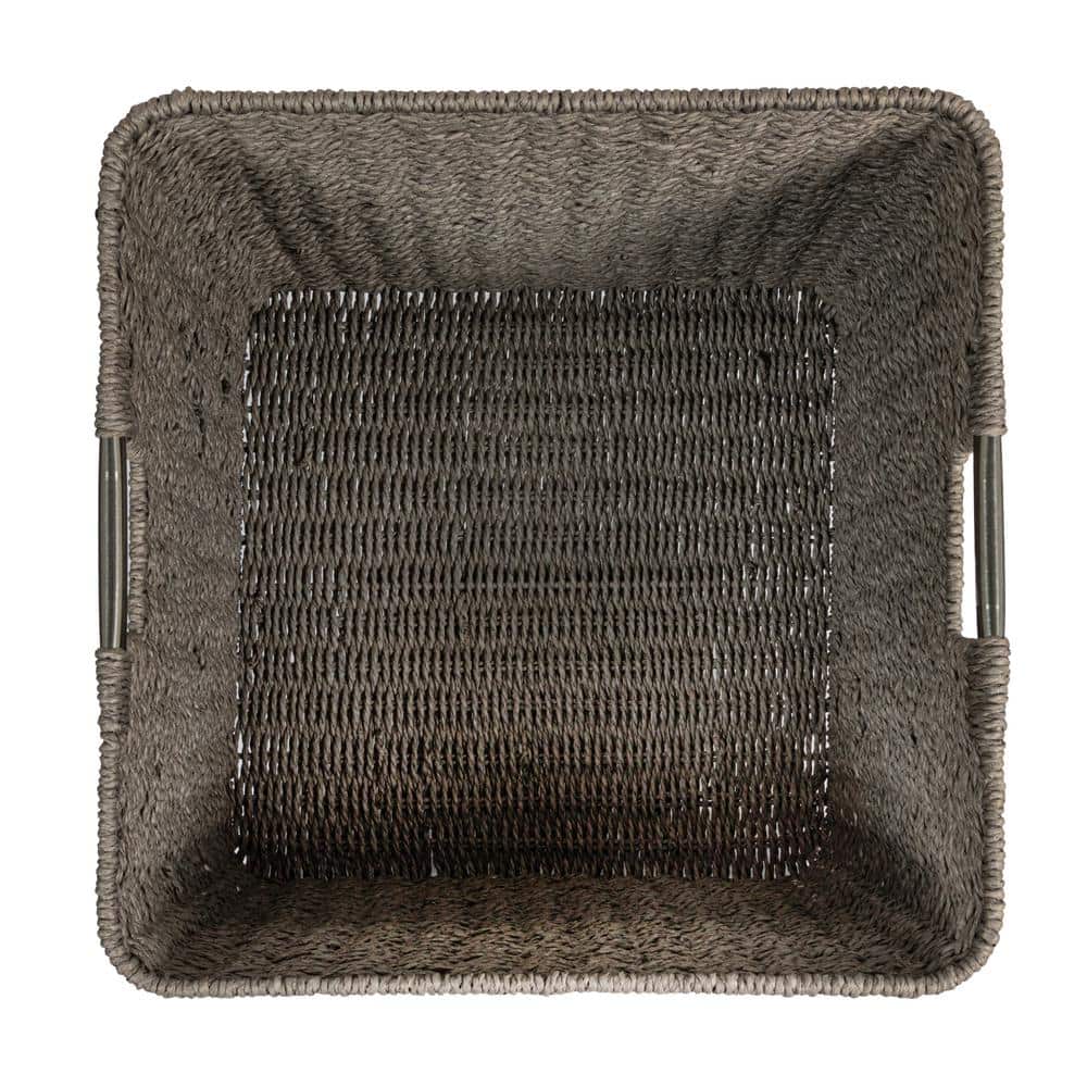 Gray Seagrass Square Basket with Stainless Steel Handles