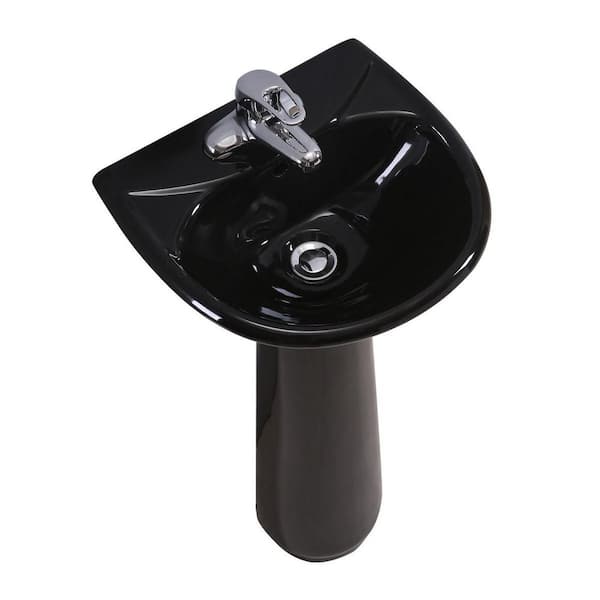 16 in. W Small Pedestal Combo Vitreous China Bathroom Sink in Black with Overflow