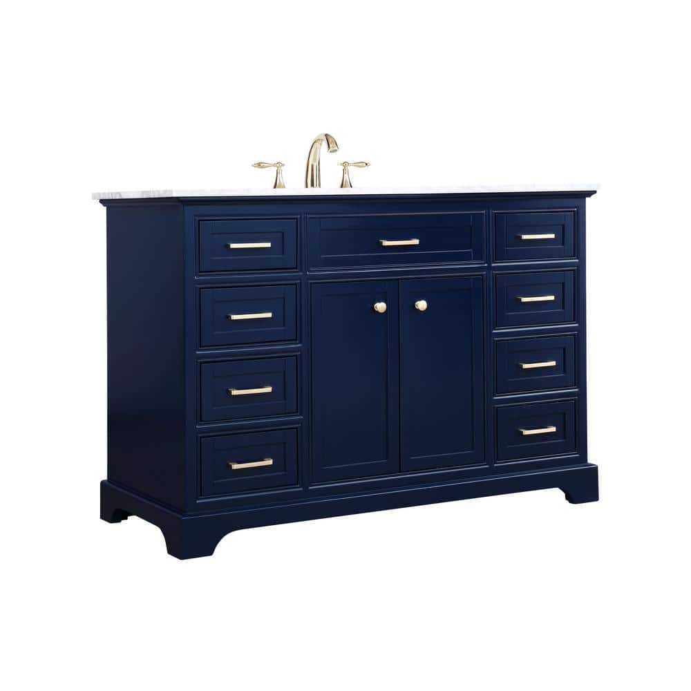 Elegant Blue Solid Wood and MDF Single Bathroom Vanity with Marble Top