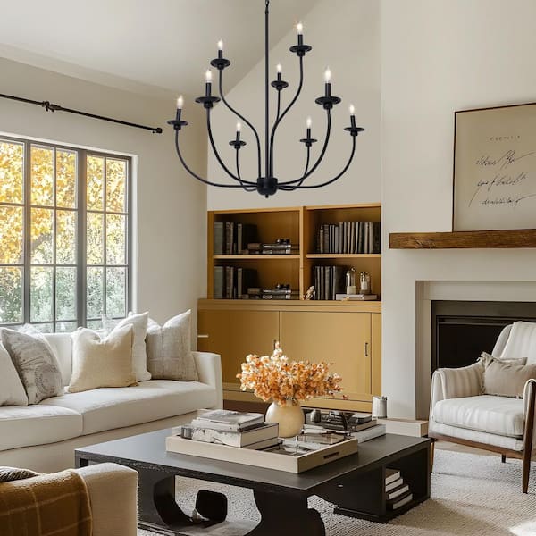 LNC 39.4 in. Black Tiered Candlestick Chandelier Modern 9-Light