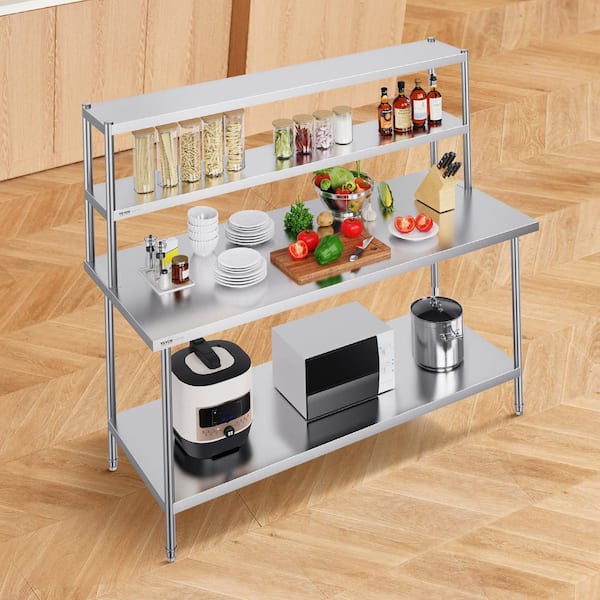 Kitchen Prep Table 72 x 12 in. Stainless Steel Prep Table with Height Adjustable Kitchen Utility Table, Silver