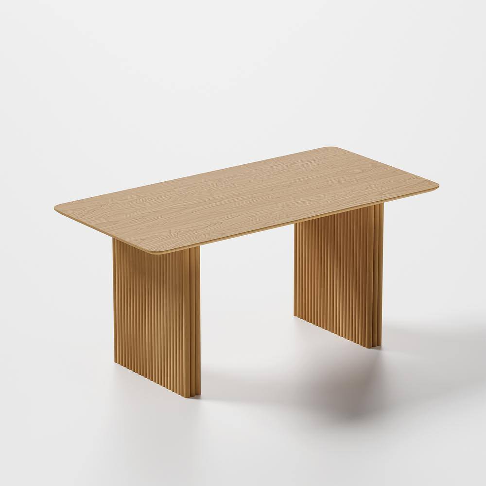 Abberton Walnut Color Oak Wood Double Pedestal Base 79 in. x 33.5 in. Rectangle Dining Table (Seats 8)