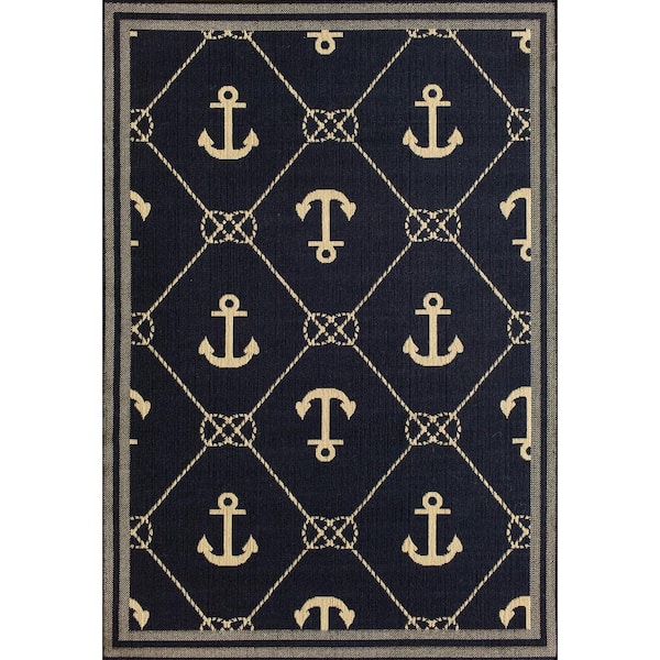 Hampton Bay Anchor Blue/Cream 5 ft. x 7 ft. Indoor/Outdoor Area Rug