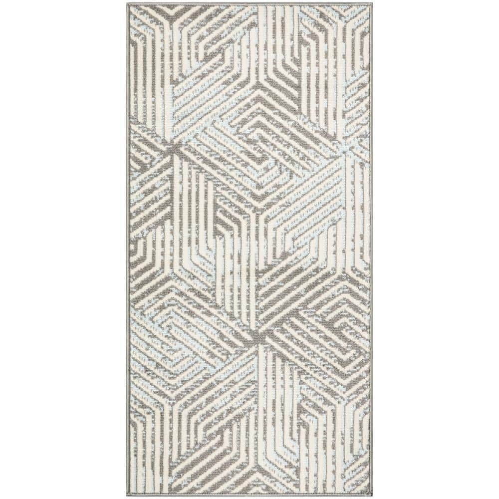 Grafix Grey  doormat 2 ft. x 4 ft. Geometric Contemporary Area Rug -  Nourison, 906991