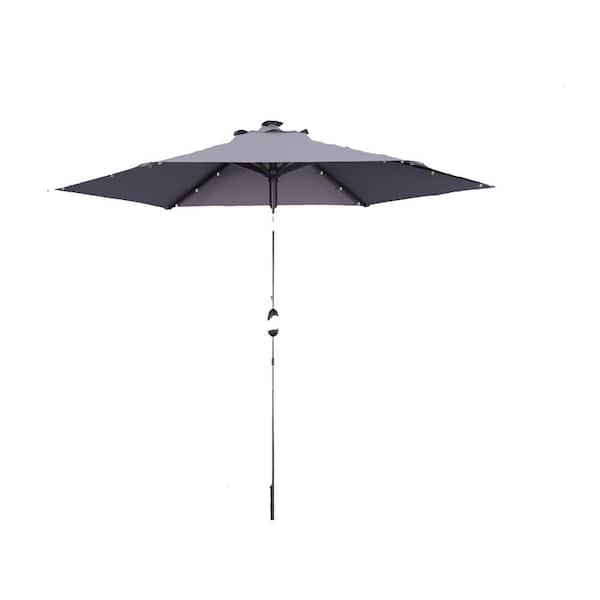 Unbranded 9 ft. Market Outdoor Patio Umbrella with LED in Gray
