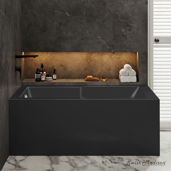 Claire 60 in. x 32 in. Soaking Alcove Corner Apron Bathtub with Left Drain in Glossy Black