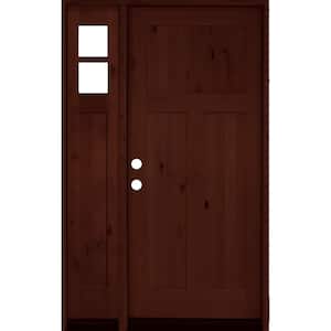 46 in. x 80 in. Alder 3 Panel Right-Hand/Inswing Clear Glass Red Mahogany Stain Wood Prehung Front Door w/Left Sidelite