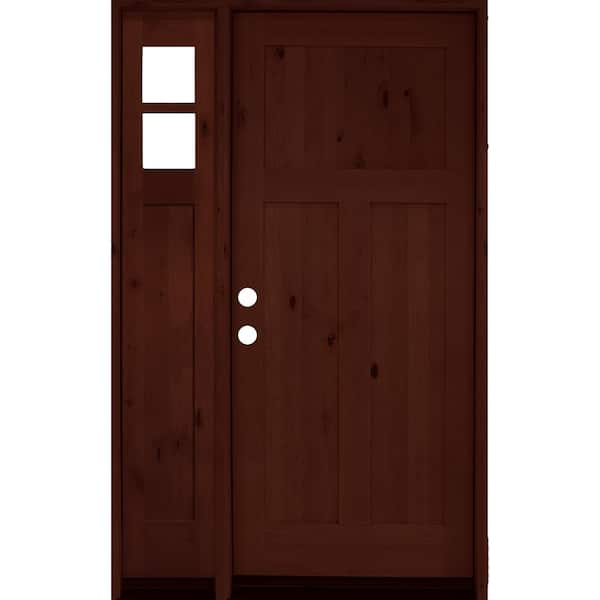 Krosswood Doors 46 in. x 80 in. Alder 3 Panel Right-Hand/Inswing Clear Glass Red Mahogany Stain Wood Prehung Front Door w/Left Sidelite