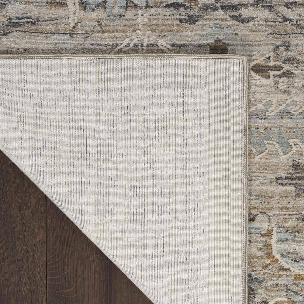Ivory Taupe Floral Synthetic Reversible Washable Rug 2'3" x 12'