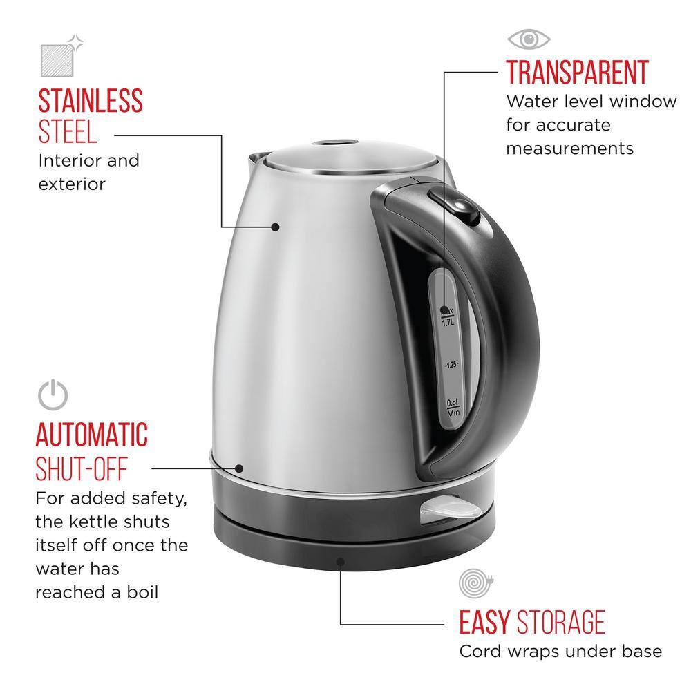 Chefman 1.7L Stainless Steel Electric Kettle with Auto Shut-Off
