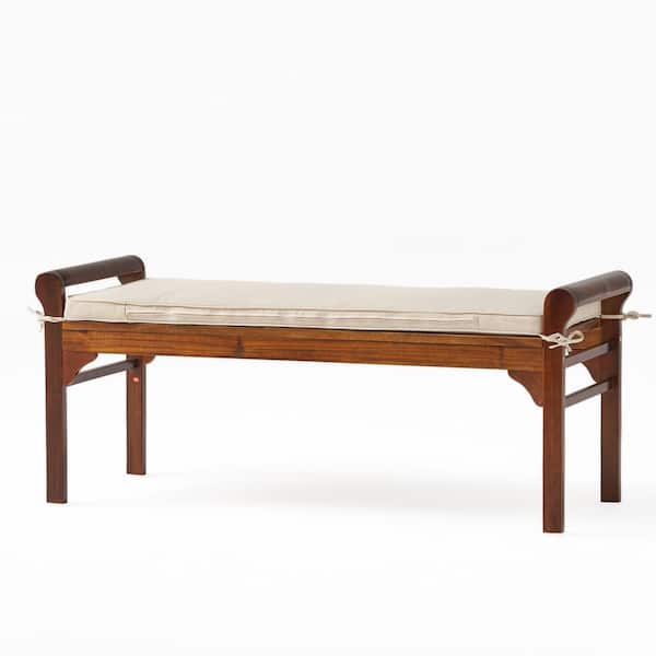 Noble House Nelson Rich Mahogany Bench with Cushion