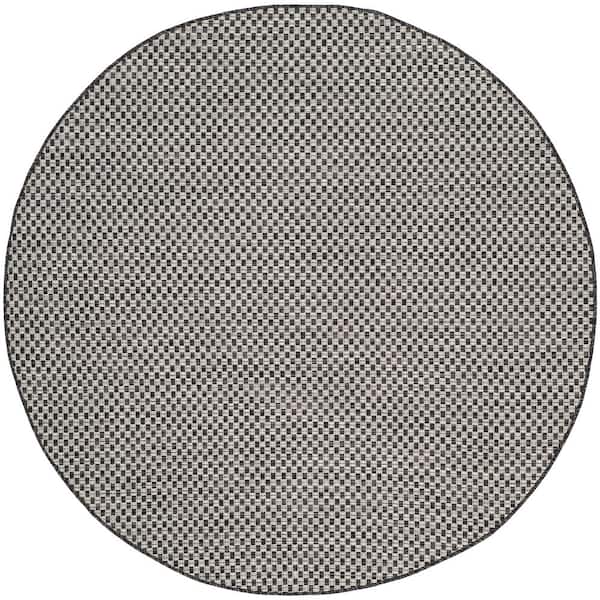 Courtyard Black/Light Gray 10 ft. x 10 ft. Distressed Solid Color Indoor/Outdoor Round Area Rug
