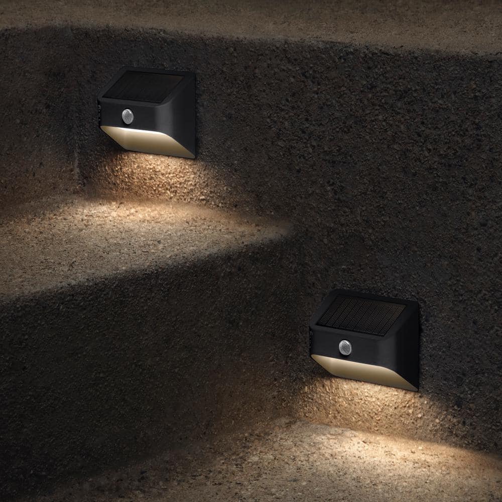 Black Solar-Powered LED Motion Sensor Steplight