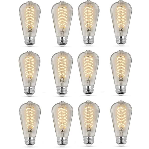 60-Watt Equivalent ST19 Dimmable Spiral Filament Clear Glass E26 Vintage Edison LED Light Bulb, Soft White (12-Pack)