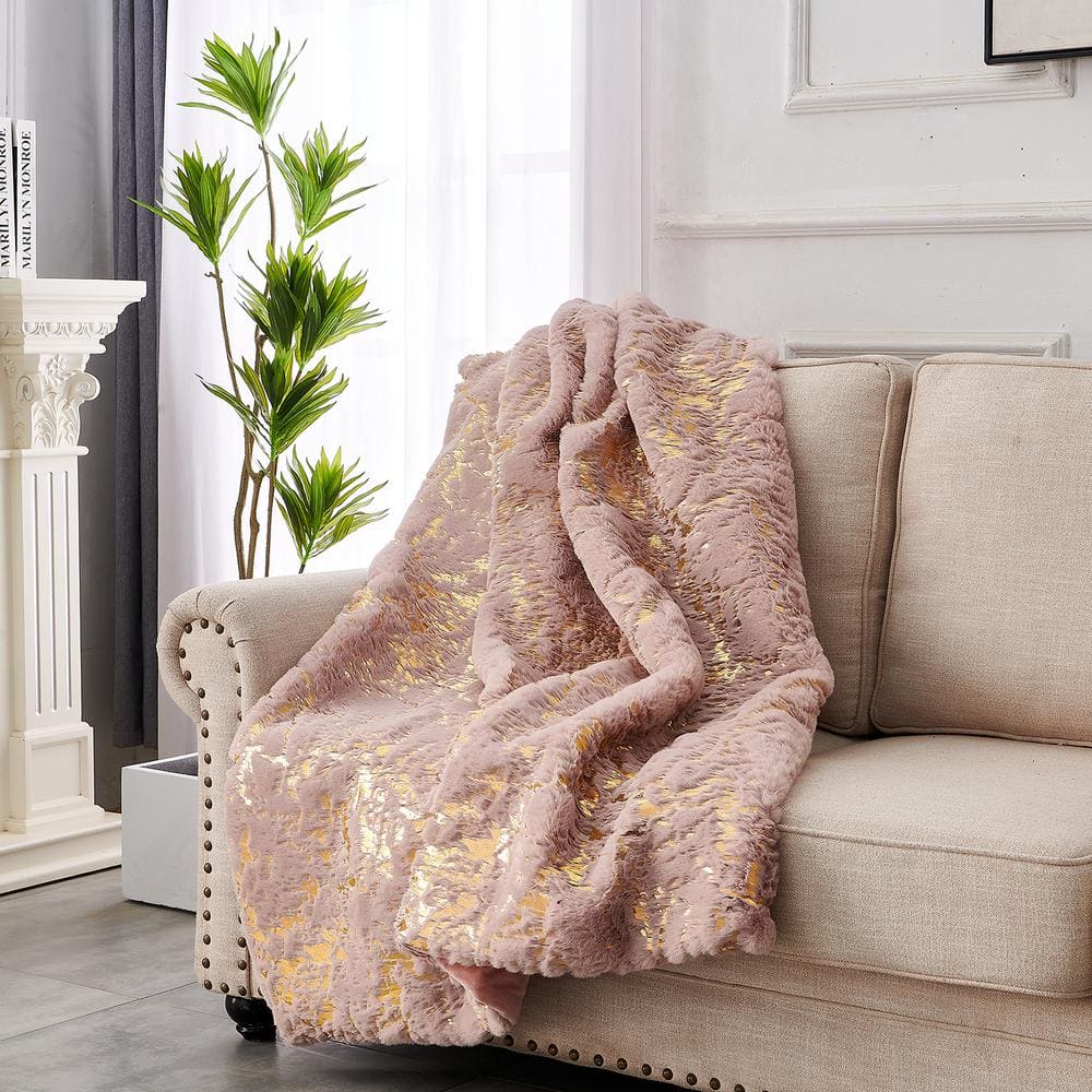 Pink 50 in. x 60 in. Lightweight Faux Fur Chinchilla Throw