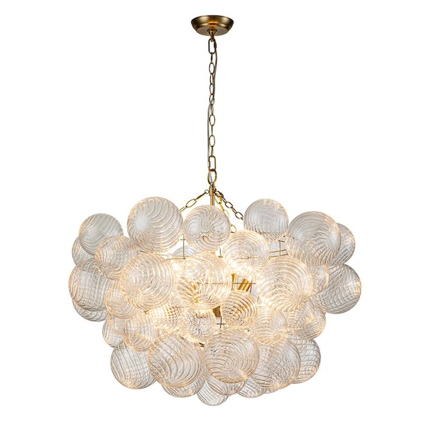 HUOKU Neuvy 33 in. W 8-Light Brass Cluster Chandelier with Swirled Glass Shades for Staircase and Living Room