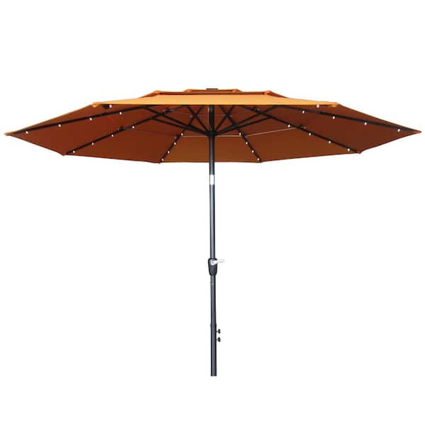 Siavonce Patio Umbrella 11 ft. Market Patio Umbrella with LED Patio Umbrella Without Base (Orange)