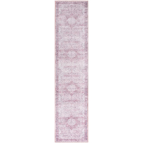 Nourison Washables Pink 2 ft. x 10 ft. Center medallion Traditional Runner Area Rug