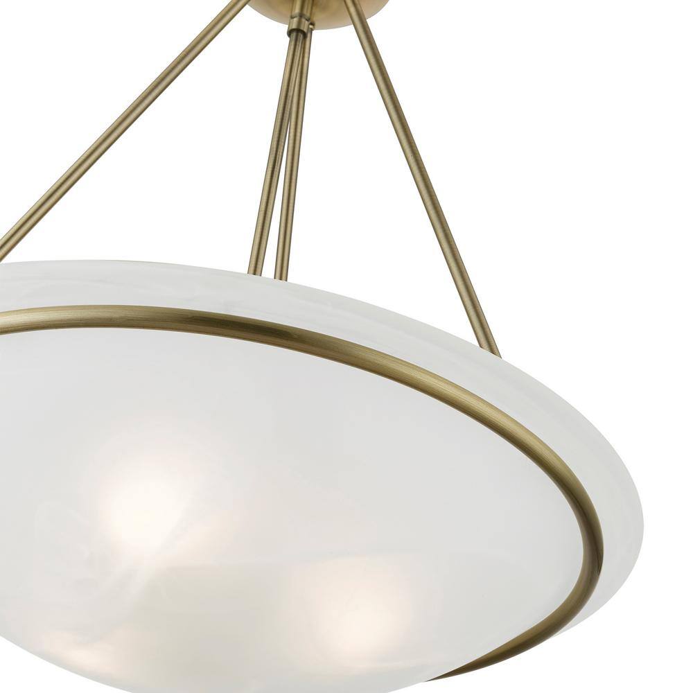 Antique Brass 3-Light Pendant with White Alabaster Glass Shade