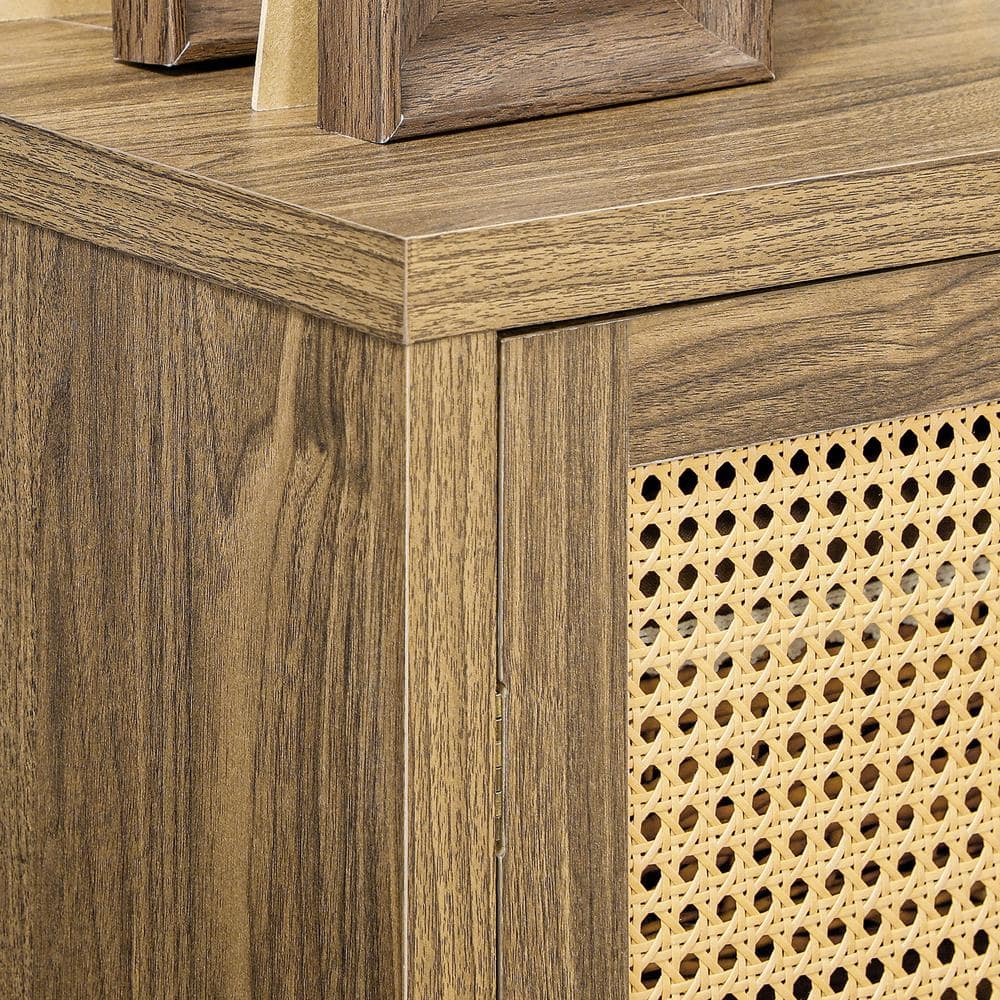 Versatile Brown Sideboard Buffet Cabinet with Rattan Doors