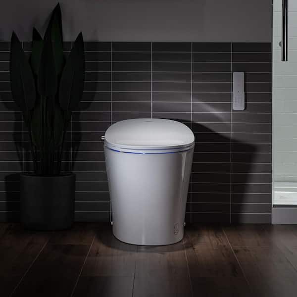 Elongated ADA Smart Bidet Toilet 1.1/1.6 GPF in White with Auto Open/Close, Foam Shield, Foot Sensor, Heated Seat