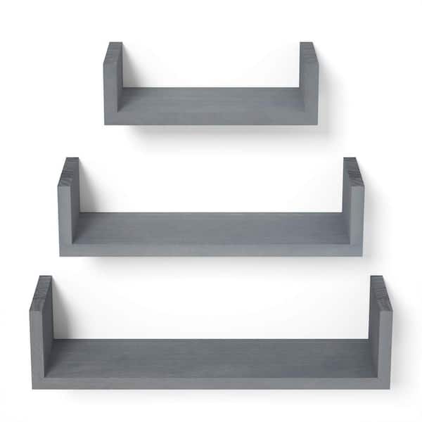Angel Sar Solid Wood Floating Shelves Wall Mounted for Home, Gray (3-Pack)