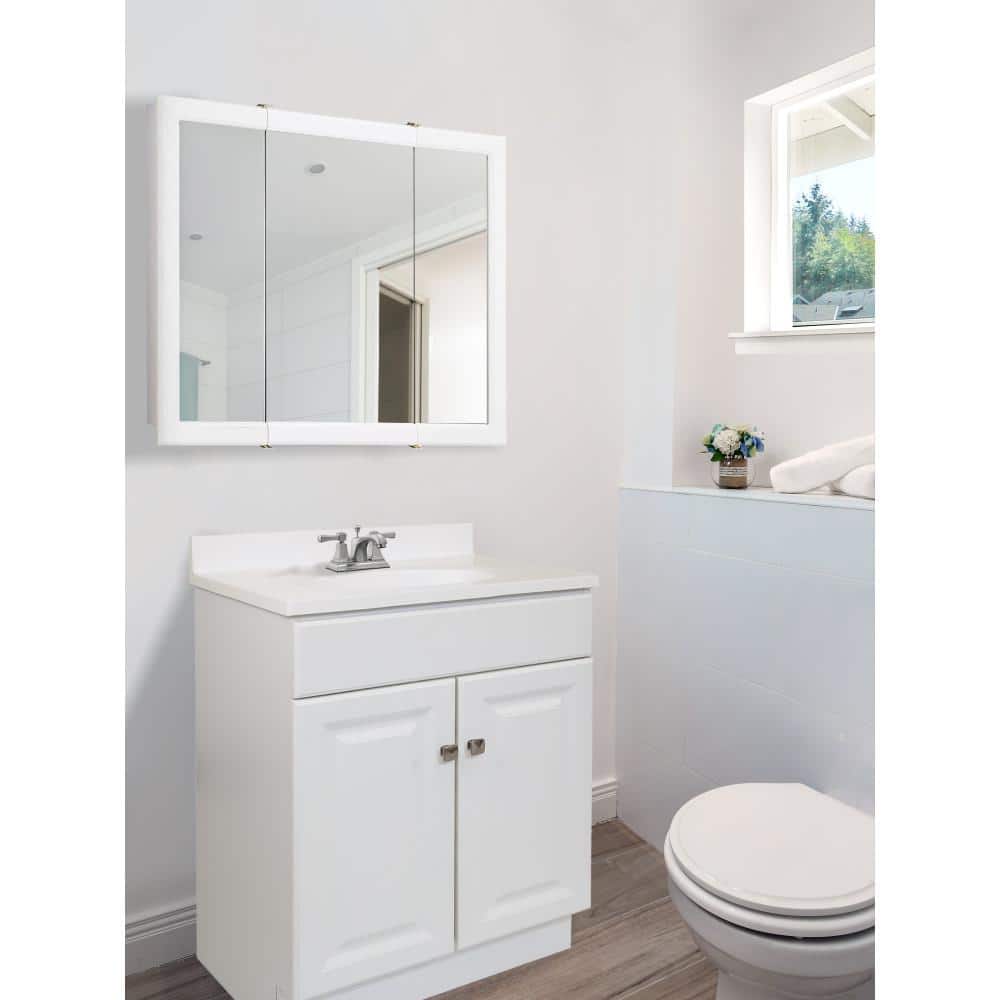 White Semi-Gloss 25" Freestanding Bathroom Vanity with Cultured Marble Top