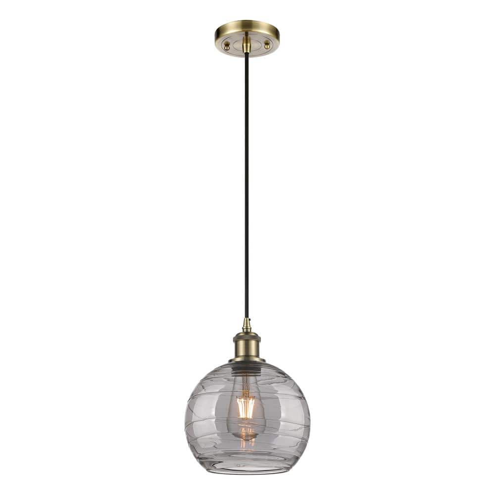 Athens Deco Swirl 100-Watt 1-Light Antique Brass Standard Mini Pendant Light with Painted Glass Shade, No Bulbs Included price history on PriceWatchPro