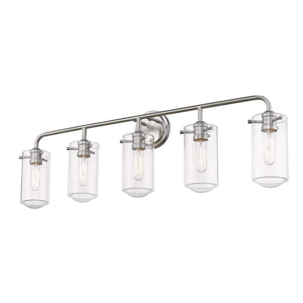 Unbranded 5-Light 38 in. Brushed Nickel Vanity Light with Clear Glass